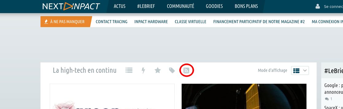 Logo RSS sur la page de NextINpact